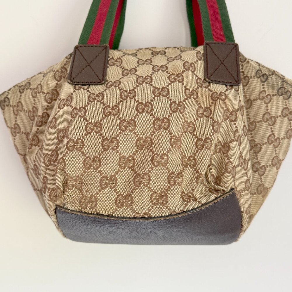 Vintage GUCCI GG Sherry Line Boat Shape Small Tote Handbag Canvas Beige - Picture 2 of 9